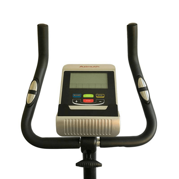 تصویر واقعی دوچرخه ثابت خانگی آذیموس مدل AZ 8518R با نمایشگر LCD و پدال‌های ایمن